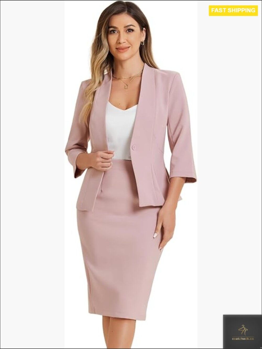 Business Skirt Suit Set Collarless Blazer Pencil Skirt Office Work Outfit